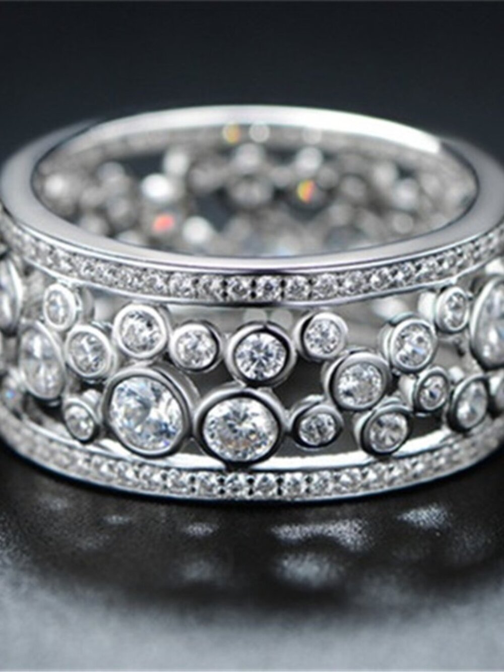 Double Layer Silver Hollow Fashion Rings for Women, PD397 - Picture 2 of 4